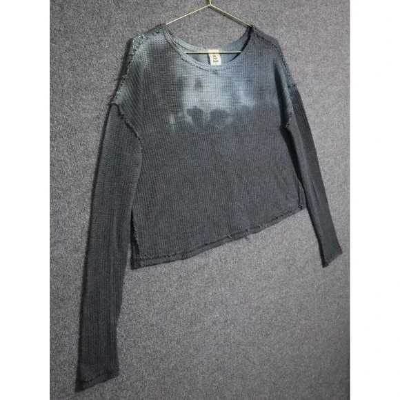 Free People Shirt Women Medium Blue Two Tone Sheer Knit‎ Long Sleeve Pullover - Picture 2 of 7